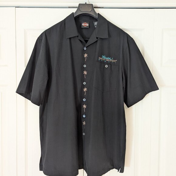 Harley-Davidson Honolulu Hawaii Men's Black Short Sleeve button-down Shirt - Picture 4 of 11